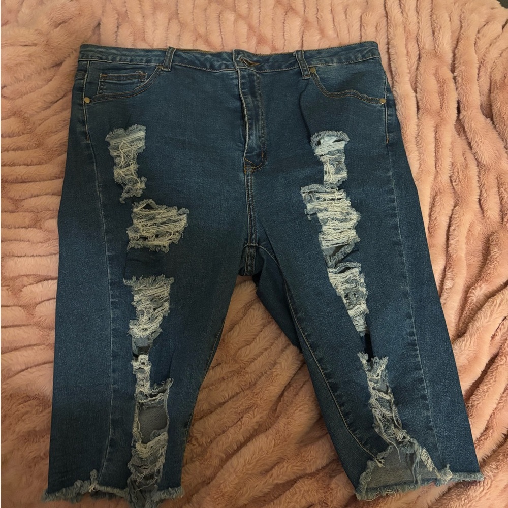 Distressed American Bazi Long Denim Shorts